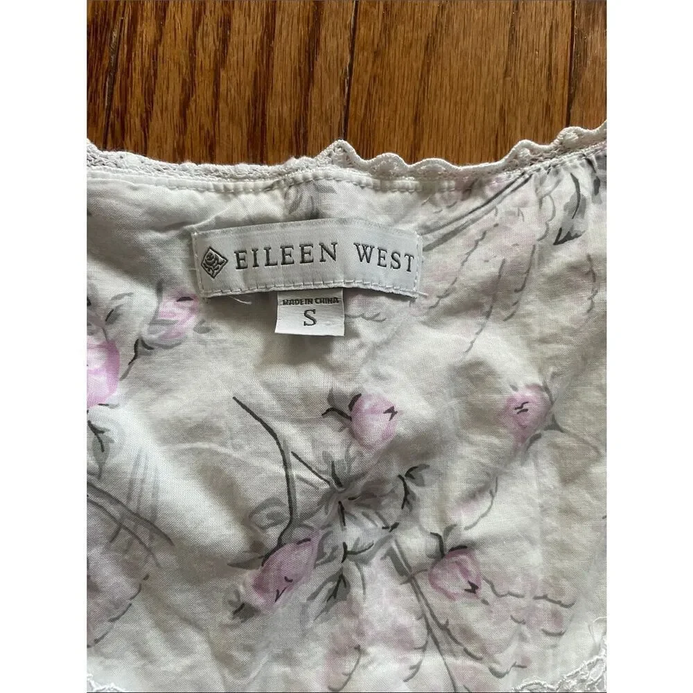 Eileen West White Pink Floral Print Nightgown Women’s Sz Small